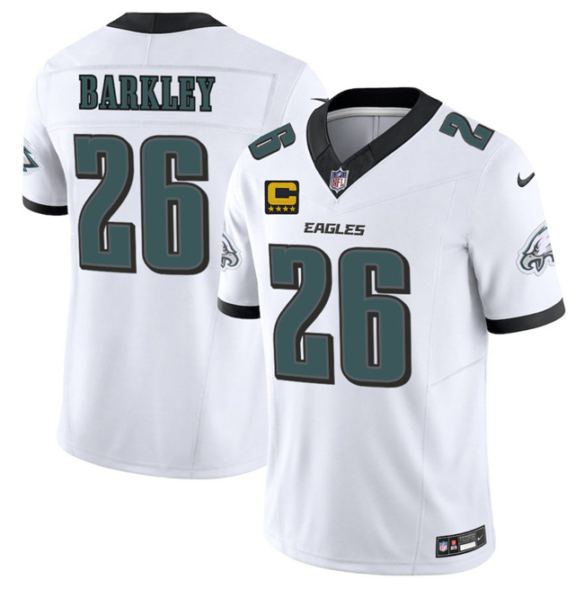 Men's White Philadelphia Eagles #26 Saquon Barkley 2025 F.U.S.E. With 4-Star C Patch Vapor Untouchable Limited Stitched Football Jersey